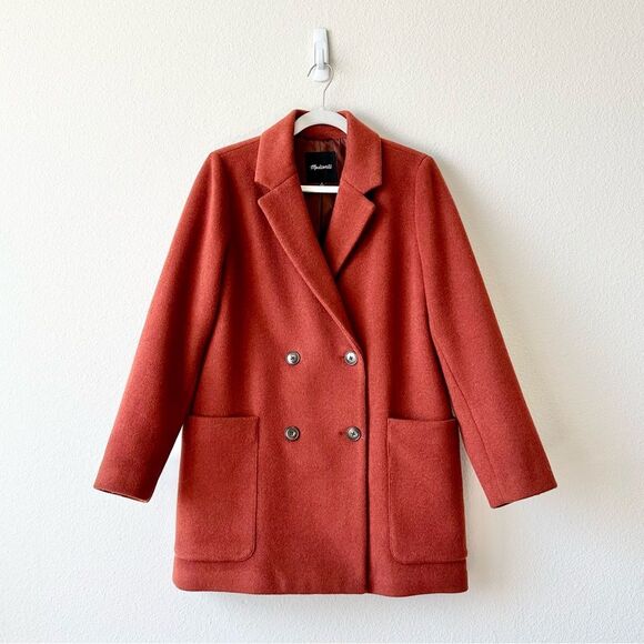 Madewell Hollis Double-Breasted Coat in Melange Burnished Mahogany Size Medium - Picture 1 of 9